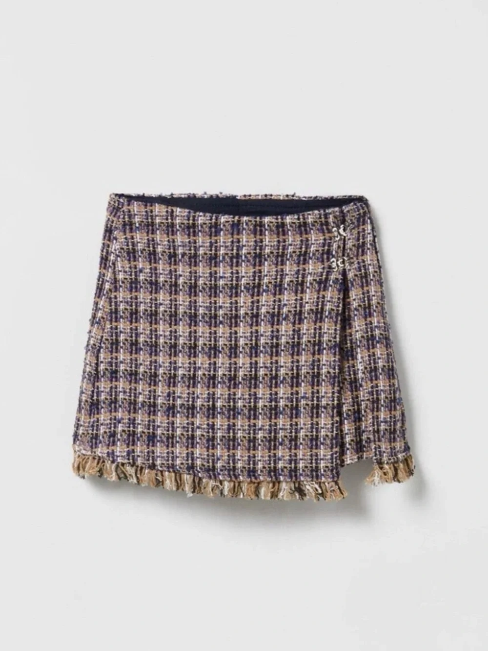 NWT- New Zara Girls Brown Purple Tweed Skort  Shorts Fringed Size 11-12
